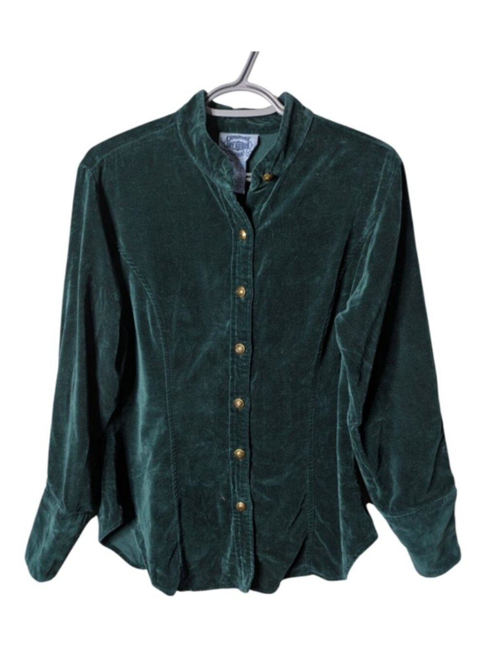 Cambridge Dry Goods Vintage Dark Green Velvet Band Collar Button Down Size 10